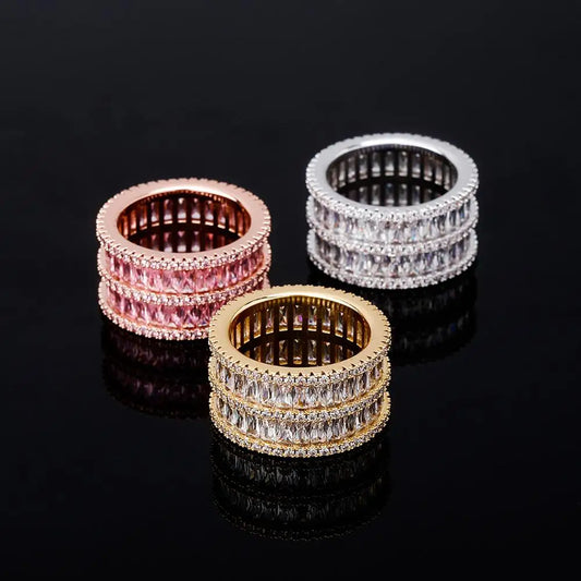 12MM  Baguette 3 Row Ring
