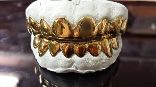 925 Sterling Silver w/ 18K Yellow Gold Plated Custom Real Handmade Grillz